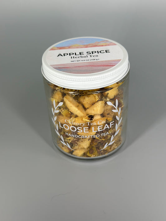 Chicory Tea Co.'s Apple Spice Herbal Tea in the jar, view from front