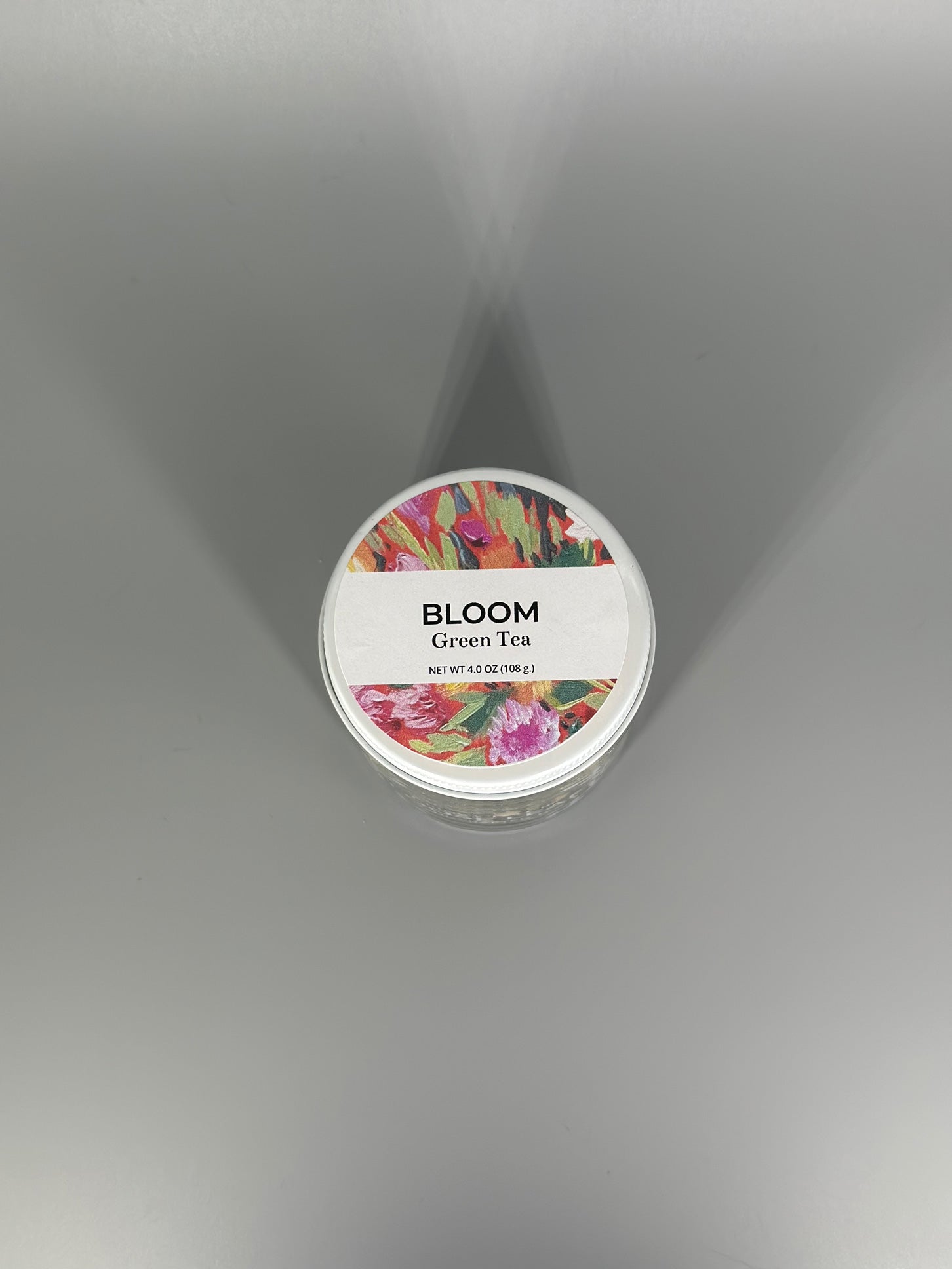 Chicory Tea Co.'s Bloom Green Tea in the jar, view from top