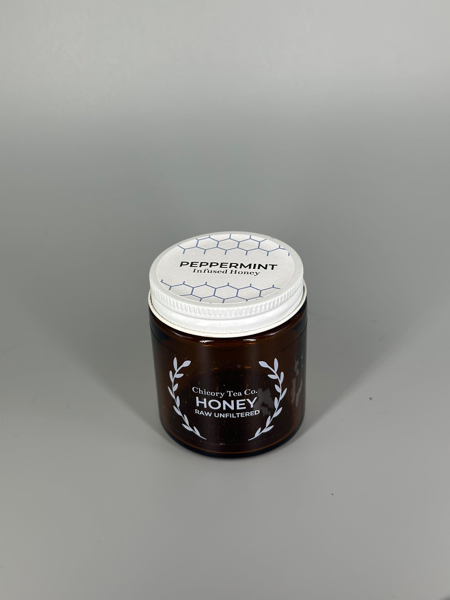 Chicory Tea Co.'s Peppermint Honey in the jar, view from front