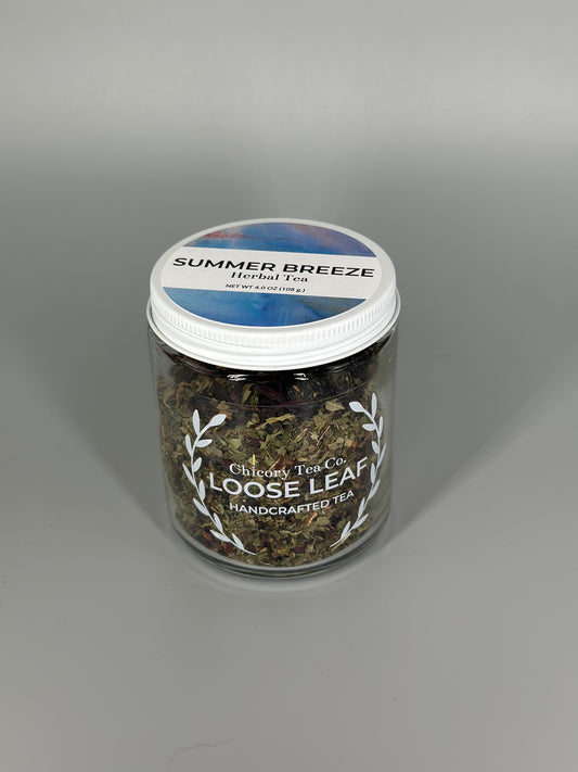 Chicory Tea Co.'s Summer Breeze in the jar, view from front