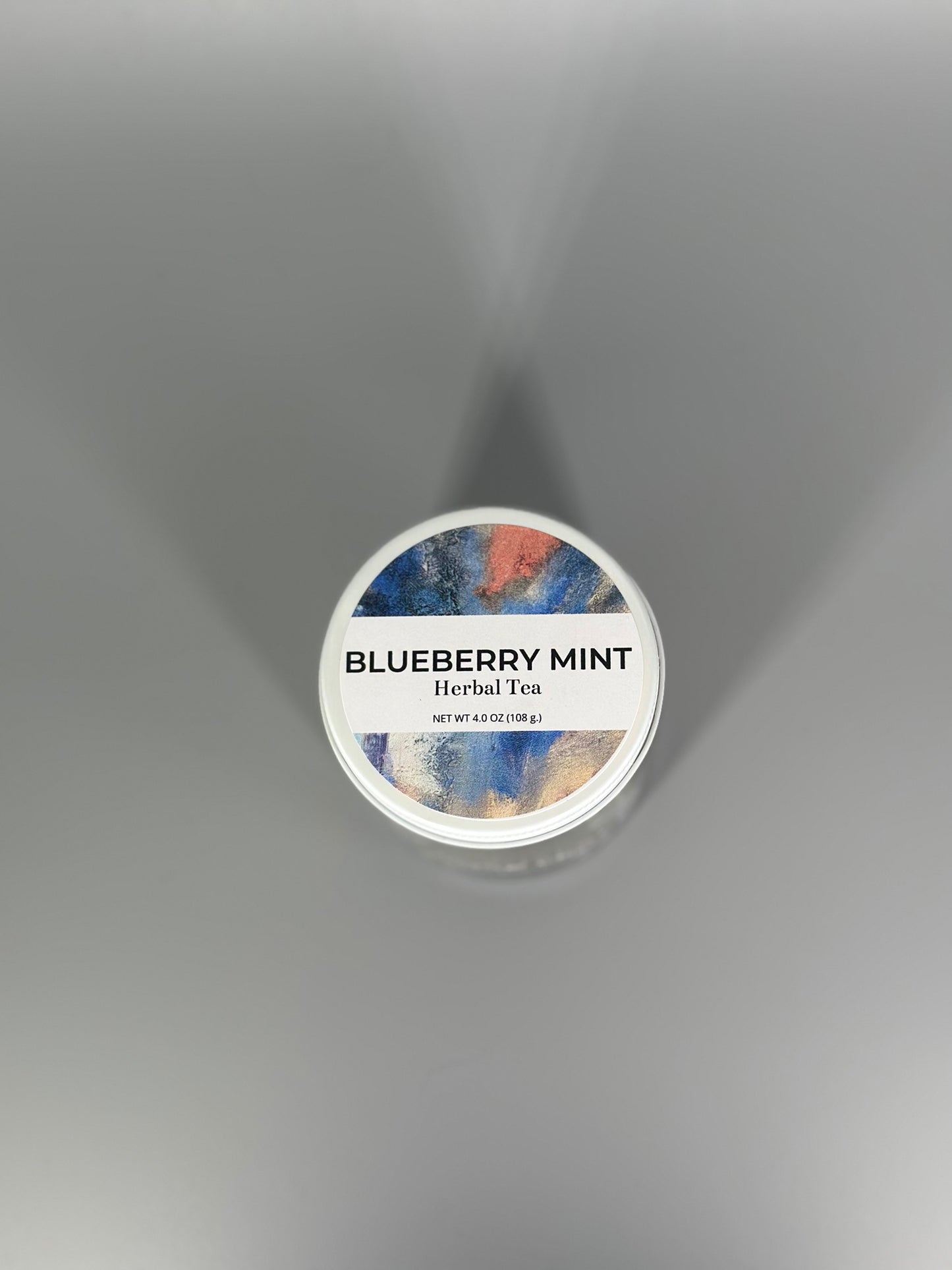 Chicory Tea Co.'s Blueberry Mint Herbal Tea, view from the top