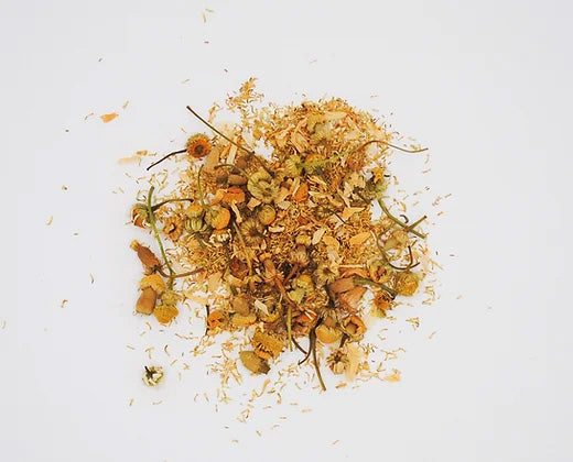 Chicory Tea Co.'s Chamomile Herbal Tea loose leaf, view from top