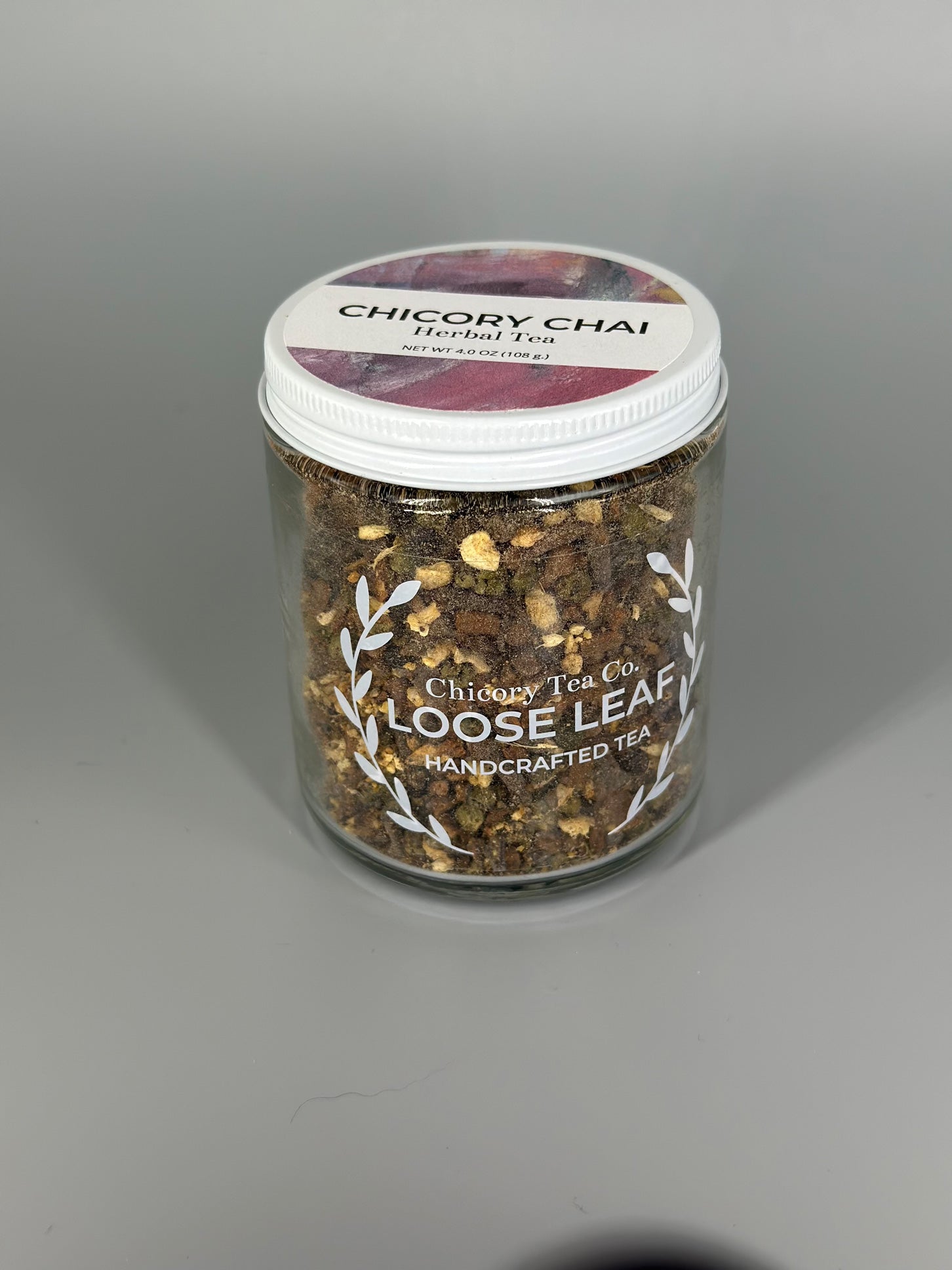 Chicory Tea Co.'s Chicory Chai Herbal Tea in the jar, view from the front