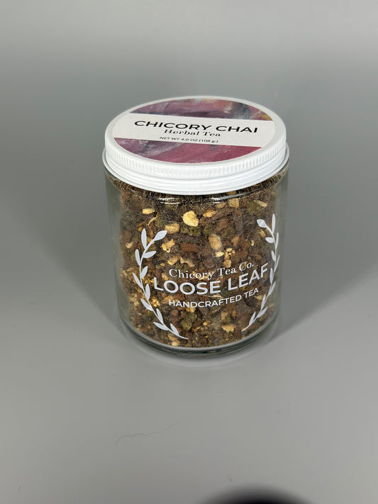 Chicory Tea Co.'s Chicory Chai Herbal Tea in the jar, view from the front