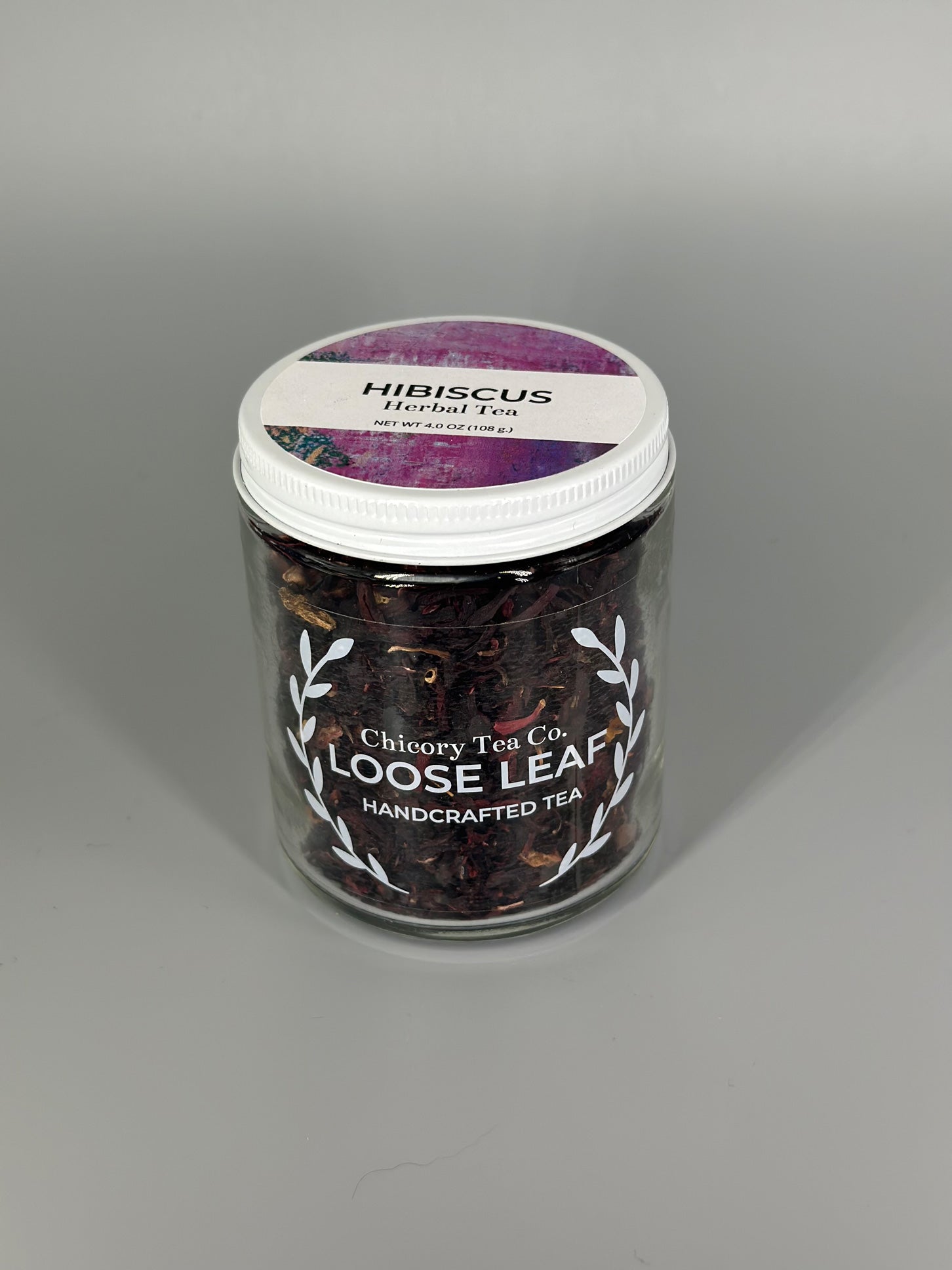 Chicory Tea Co.'s Hibiscus Herbal Tea, view from the front