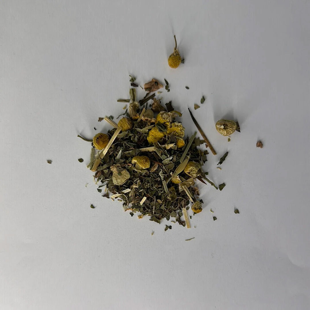 Chicory Tea Co.'s Renew Herbal Tea loose leaves, view from top